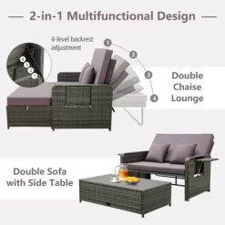 Costway Patio Rattan Daybed Set Wicker Loveseat Sofa With Ottoman & Retractable Side Tray -Outdoor Furniture Store GUEST 0ca57ec7 28bc 49be 92ed aeb51fd498eb