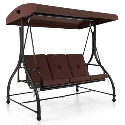 Costway 3-Seat Outdoor Converting Patio Swing Glider Adjustable Canopy Porch Swing Coffee/Black/Red 4 Costway 3-Seat Outdoor Converting Patio Swing Glider Adjustable Canopy Porch Swing Coffee/Black/Red - Image 2