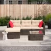 5pc Wicker Patio Sectional Seating Set With Shallow Cushions - Brown - GODEER