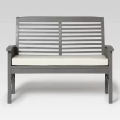 Ravenscroft Modern Boho Acacia Wood Slatted Outdoor Loveseat With Cushion - Saracina Home -Outdoor Furniture Store GUEST 0dbd203a 5897 40bc 8b63 d1f8169219b7