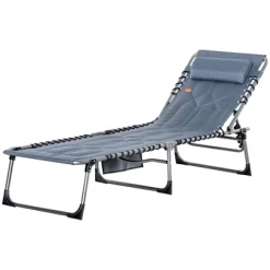 Outsunny Folding Chaise Lounge Chair, Outdoor Padded Reclining Chair With 5-position Adjustable Backrest, Pillow And Pocket For Patio, Deck, Beach, Lawn And Sunbathing -Outdoor Furniture Store GUEST 0dd59b2f de74 4df2 8d9a a8a1a8e201a0