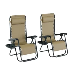 Lavish Home Zero Gravity Chairs Folding Recliners, Set Of 2, Beige -Outdoor Furniture Store GUEST 0dd8bc97 2b07 482e b20c 6620fffc678f