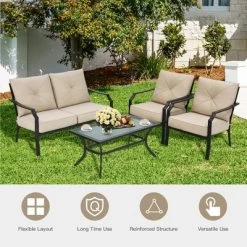 Costway 4 PCS Patio Furniture Set Cushion Sofa Loveseat Sectional Garden Deck Poolside -Outdoor Furniture Store GUEST 0dfbe069 cf52 44d3 b39f 8316245dc31c