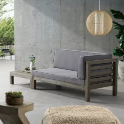 2pk Oana Outdoor Acacia Wood Right Arm Loveseat & Coffee Table With Cushion Gray/Dark Gray - Christopher Knight Home -Outdoor Furniture Store GUEST 0e19449e 5845 48d2 b6af 9bb068d11d94