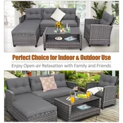 Costway 4PCS Patio Rattan Furniture Set Cushioned Loveseat Table Shelf Gray -Outdoor Furniture Store GUEST 0e601e07 f2c2 4ad5 a737 34f6c4c8ed3e