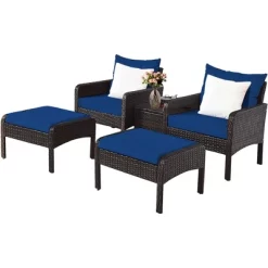 Costway 5 PCS Patio Rattan Wicker Furniture Set Sofa Ottoman Coffee Table Cushioned -Outdoor Furniture Store GUEST 0e967c50 a4bb 461e b0f1 f8960ca0b7e7
