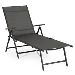 Jomeed Chaise Outdoor Reclining Adjustable Folding Lightweight Beach Patio Lounge Chair With 7 Back Reclining And 2 Leg Positions, Gray