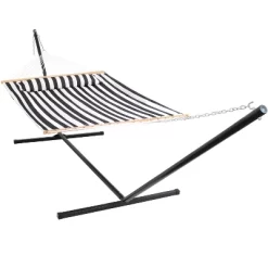 Sunnydaze Decor Sunnydaze 2-Person Quilted Fabric Spreader Bar Hammock With Detachable Pillow And Stand - 400 Lb Weight Capacity/15' Stand -Outdoor Furniture Store GUEST 0edef45c b234 4314 bf43 474b6e3dc806
