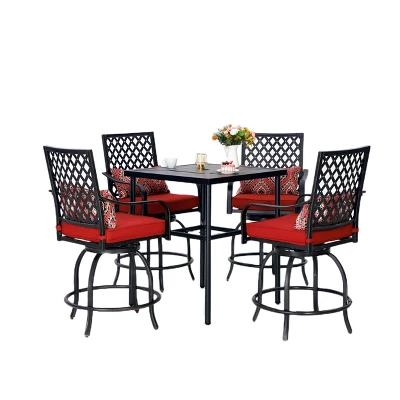 5pc Outdoor Set With Swivel Stools & Cushions & Square Metal Table - Captiva Designs 3 5pc Outdoor Set With Swivel Stools & Cushions & Square Metal Table - Captiva Designs