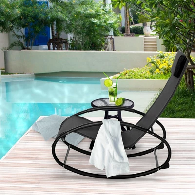 Outsunny Pool Lounger, Outdoor Rocking Lounge Chair For Sunbathing, Pool, Beach, Porch With Pillow & Cool Mesh, Sun Tanning Rocker, Black 4 Outsunny Pool Lounger, Outdoor Rocking Lounge Chair For Sunbathing, Pool, Beach, Porch With Pillow & Cool Mesh, Sun Tanning Rocker, Black - Image 2