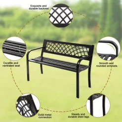 Costway Patio Park Garden Bench Porch Path Chair Outdoor Deck Steel Frame -Outdoor Furniture Store GUEST 10b06825 9cca 4b2b bb43 9539749d8e8f