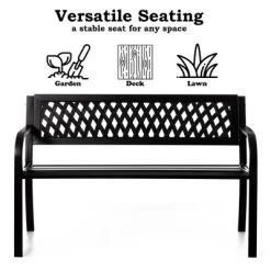 Gardenised Outdoor Steel 47 Park Bench For Yard, Patio, Garden And Deck, Black Weather Resistant Porch Bench, Park Seating -Outdoor Furniture Store GUEST 10ea793f fa1e 48ed a7b4 53bbe503df64