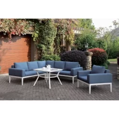 Sitgreaves Metal Patio Sectional White/Blue - MiBasics