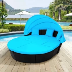 6pc Wicker Round Outdoor Sectional Set With Cushions - Black/Blue - GODEER 25 6pc Wicker Round Outdoor Sectional Set With Cushions - Black/Blue - GODEER -Outdoor Furniture Store GUEST 11298a51 7985 4f03 b9d9 6d8a3ca2ed3a