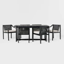 7pc Modern Slatted Wood Outdoor Dining Set - Saracina Home -Outdoor Furniture Store GUEST 117dd8e5 e41e 4deb 8859 7e6c9ff717ab