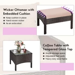 Costway 5 PCS Patio Rattan Wicker Furniture Set Sofa Ottoman Coffee Table Cushioned Yard -Outdoor Furniture Store GUEST 11a7f3a2 5d2a 41a6 a14f be10fdff4503