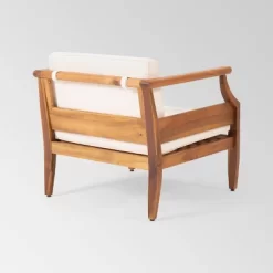 Aston 2pk Acacia Wood Mid-Century Modern Club Chairs - Teak/Cream - Christopher Knight Home