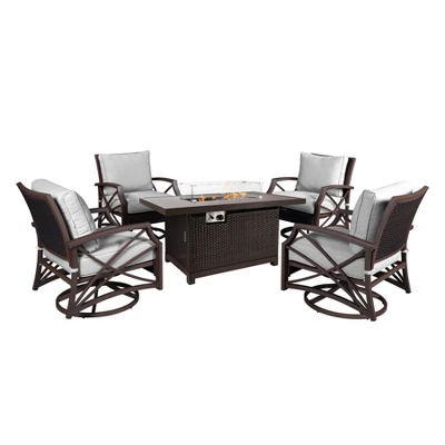 Kinger Home Novi 5-Piece Rattan Wicker Propane Fire Pit Set With An Aluminum Frame 13 Kinger Home Novi 5-Piece Rattan Wicker Propane Fire Pit Set With An Aluminum Frame - Image 11