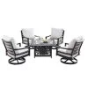5pc Outdoor Dining Set With 42" Aluminum Square Damask Design Fire Table & Deep Seating Swivel Rocking Chairs - Oakland Living -Outdoor Furniture Store GUEST 1266093d 6f5d 490c 848a d7e0e475c68d