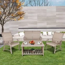 Aluminum Bench Chair With Streamlined Armrests For 2 Persons - Natural - WELLFOR -Outdoor Furniture Store GUEST 12e3cee3 c06a 4b43 9831 d92b2dfe84f0