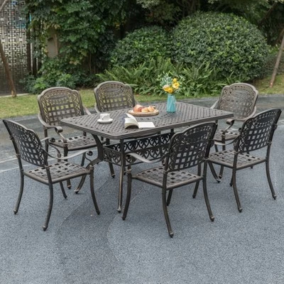 Gardenised Indoor And Outdoor Bronze Dinning Set 6 Chairs With 1 Table Bistro Patio Cast Aluminum. 3 Gardenised Indoor And Outdoor Bronze Dinning Set 6 Chairs With 1 Table Bistro Patio Cast Aluminum.