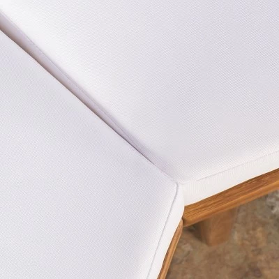 Hillcrest 4pc Acacia V-Shaped Outdoor Patio Sectional Sofa Set - Natural/White - Christopher Knight Home 4 Hillcrest 4pc Acacia V-Shaped Outdoor Patio Sectional Sofa Set - Natural/White - Christopher Knight Home - Image 2