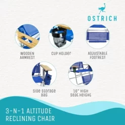 Ostrich 3-N-1 Altitude Outdoor Lounge Reclining Beach Lake 16-Inch Height Chair, Blue -Outdoor Furniture Store GUEST 13437ac7 51bf 4cf9 9ee8 cd8381968200