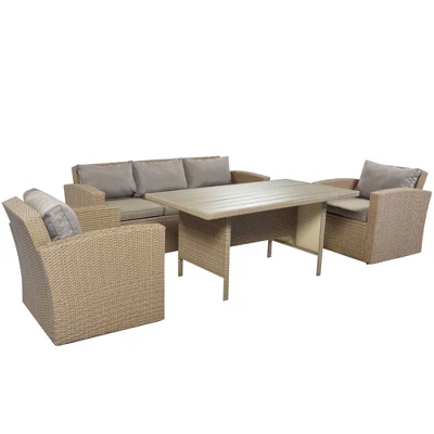 4pc Outdoor Wicker Conversation Set With Cushions - Gray - GODEER 6 4pc Outdoor Wicker Conversation Set With Cushions - Gray - GODEER - Image 4