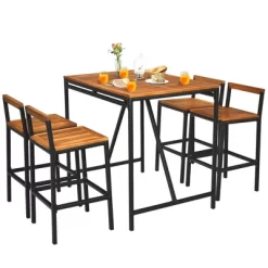 Costway 5PCS Patio Rattan Bar Table Stool Set Acacia Wood Top W/Umbrella Hole -Outdoor Furniture Store GUEST 1393249f 9c72 4338 841e 031598cc1d11