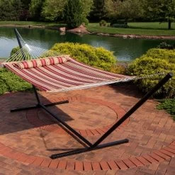 Sunnydaze Decor Sunnydaze 2-Person Quilted Fabric Spreader Bar Hammock With Detachable Pillow And Stand - 400 Lb Weight Capacity/15' Stand -Outdoor Furniture Store GUEST 13a8ebce 4f48 4c95 a347 5f582f4fc94b