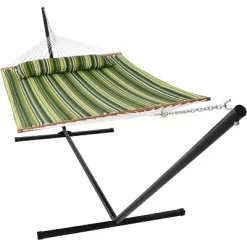 Sunnydaze Decor Sunnydaze 2-Person Quilted Fabric Spreader Bar Hammock With Detachable Pillow And Stand - 400 Lb Weight Capacity/15' Stand -Outdoor Furniture Store GUEST 1440c3cb 7f32 4152 a08f 9d586efc3915