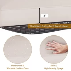 Costway 3PCS Patio Wicker Sofa Set Acacia Wood Frame With Beige &Turquoise Cushion Covers -Outdoor Furniture Store GUEST 150134d9 6bd6 44fa 90bb edabadd4ae78