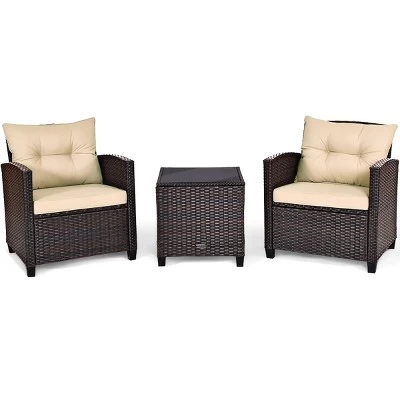 Costway 3PCS Patio Rattan Furniture Set Cushioned Conversation Set Sofa 11 Costway 3PCS Patio Rattan Furniture Set Cushioned Conversation Set Sofa - Image 9