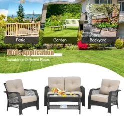 Costway 4PCS Patio Wicker Furniture Set Loveseat Sofa Coffee Table W/ Cushion -Outdoor Furniture Store GUEST 159891f9 860c 469e 9e56 233f4949b078