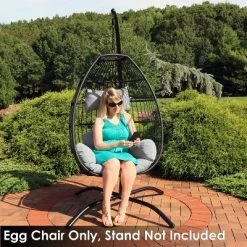 Sunnydaze Decor Sunnydaze Outdoor Resin Wicker Delaney Hanging Basket Egg Chair Swing With Cushions And Headrest - Gray - 2pc -Outdoor Furniture Store GUEST 1626def5 805a 4a4f bbc5 6f4a938bfcfc