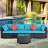 5pc Wicker Patio Sectional Seating Set With Cushions - Espresso/Blue - GODEER 2 5pc Wicker Patio Sectional Seating Set With Cushions - Espresso/Blue - GODEER -Outdoor Furniture Store GUEST 16543078 e42e 4f3d b911 a631fb8bfabc