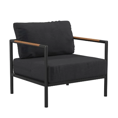 Emma And Oliver Aluminum Frame Patio Chair With Teak Arm Accents And Plush Cushions 13 Emma And Oliver Aluminum Frame Patio Chair With Teak Arm Accents And Plush Cushions - Image 11
