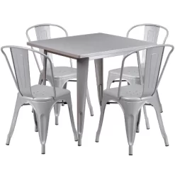 Emma And Oliver Commercial Grade 31.5" Square Metal Indoor-Outdoor Table Set With 4 Stack Chairs -Outdoor Furniture Store GUEST 16d6233c 7820 414f b621 6e8b58ed0984