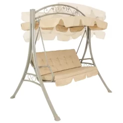 Sunnydaze Decor Sunnydaze Outdoor 3-Person Steel Patio Swing With Adjustable Canopy And Tufted Cushions, Beige -Outdoor Furniture Store GUEST 1704b833 9100 4073 8ffe 25ca35e446e8