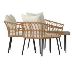 Emma And Oliver Four Piece Indoor/Outdoor Boho Open Weave Natural Rattan Rope Patio Set With Two Chairs, Loveseat And Table With Cushions -Outdoor Furniture Store GUEST 171a2561 322c 4694 91be 0aedf07a1c50