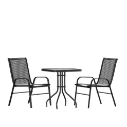 Emma And Oliver Three Piece Patio Table Set With Square Metal Frame Table With Tempered Glass Top And Two Flex Comfort Stacking Chairs -Outdoor Furniture Store GUEST 177483c8 56fd 4319 b3e3 0df97e3060c6