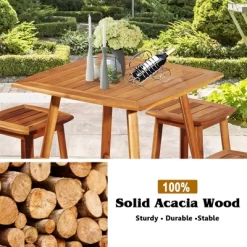 Costway 5PCS Acacia Patio Dining Set W/Square Table & 4 Stools Reddish Brown -Outdoor Furniture Store GUEST 179cd35c 2881 476c 91cd 4295366ff98c