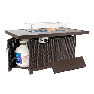 Kinger Home Novi 5-Piece Rattan Wicker Propane Fire Pit Set With An Aluminum Frame 4 Kinger Home Novi 5-Piece Rattan Wicker Propane Fire Pit Set With An Aluminum Frame - Image 2