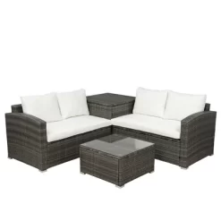 4pc Wicker Patio Conversation Set With Cushions - Gray/Beige - GODEER -Outdoor Furniture Store GUEST 182e5c94 c5f4 4eed 8f29 ec0c27b5439c