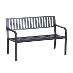 Outsunny 50" Garden Park Bench, Slatted Steel Outdoor Decorative Loveseat For Patio Lawn -Outdoor Furniture Store GUEST 1852d10c 94fc 4c53 a222 c5ed9295504a