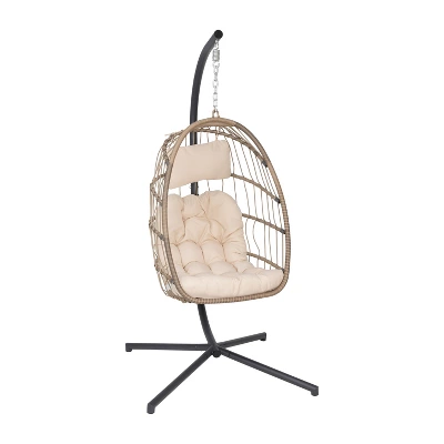 Emma And Oliver Awen Foldable Hanging Egg Chair With Woven Finish, Removable Cushions, And Included Stand For Indoor And Outdoor Use 17 Emma And Oliver Awen Foldable Hanging Egg Chair With Woven Finish, Removable Cushions, And Included Stand For Indoor And Outdoor Use - Image 15
