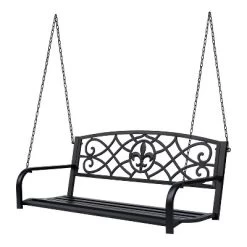 Outsunny Steel Hanging Porch Swing, Fleur-de-Lis Design Outdoor Swing Seat Bench With Chains For The Yard, Deck, & Backyard, 485 LBS Weight Capacity -Outdoor Furniture Store GUEST 192e81c4 f9c2 41f7 a4d7 27972ad9112b