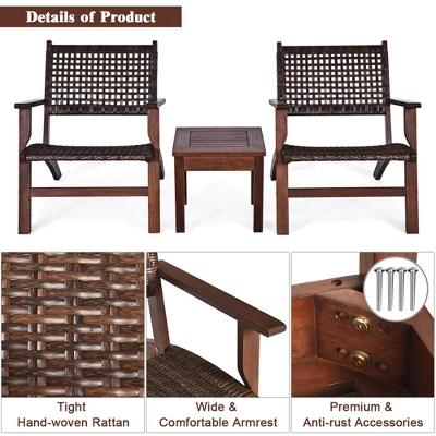 Costway 3PCS Patio Rattan Furniture Set Coffee Table 9 Costway 3PCS Patio Rattan Furniture Set Coffee Table - Image 7