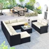 9pc Wicker Patio Sectional Seating Set With Cushions - Black/Beige - GODEER -Outdoor Furniture Store GUEST 195f5154 c01e 4ff9 932d 7a98d440f24e