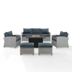 Bradenton 6pc Outdoor Wicker Sofa And Arm Chair Seating Set With Dante Fire Table And 2 Ottomans - Navy/Gray - Crosley -Outdoor Furniture Store GUEST 1986bd07 0bef 43a2 b426 4b46bbf22507
